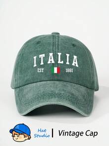 1pc Italian Print Washed Baseball Cap, Classic Casual Fashion Vintage Soft Sweatband Adjustable Size Lightweight Multifunctional Dad Hat, Suitable For Outdoor Sports, Daily Wear, Party, Vacation, Perfect Gift For Family And Friends - Baseball Cap - View 6
