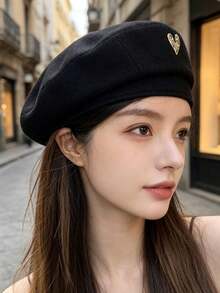 1 Pc Lady's Beret, Retro Painter Style Heart-Shaped Pattern, Non-Elastic / Suitable For Commuting And Parties, Women's Accessory, Adjustable Size - Multicolor - View 1