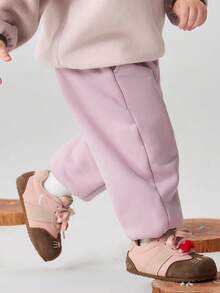mini bala 嬰兒一體式抓絨長褲 柔軟保暖 適用男嬰女嬰 冬季日常穿著 - 白紅色 - 查看 3
