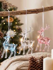 1pc Christmas Acrylic Reindeer Pendant, Transparent Pink & Blue Crystal Deer Hanging Decoration, Multi-Faceted Transparent Christmas Tree Ornament, Scene Decor, Holiday Decoration, Room Decor, Home Decor, Office Decor, Theme Party Decoration, Christmas Decoration - Multicolor - View 3