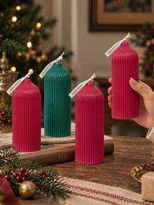 1 Piece Round Top Striped Scented Candle, Red And Green Striped Taper, Suitable For Lighting And Creating Festive Atmosphere, Home Decor, Tabletop Arrangement, Party, Holiday, Wedding, Photography Prop, Holiday Gift, Christmas - A - View 3
