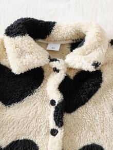 Bộ 3 món cho bé gái phong cách trẻ trung dễ thương, gồm áo gile cổ lông teddy in hình trái tim, áo giữ nhiệt gân và quần ống loe, trang phục thường ngày ấm áp cho mùa thu/đông - màu đen - Xem 4