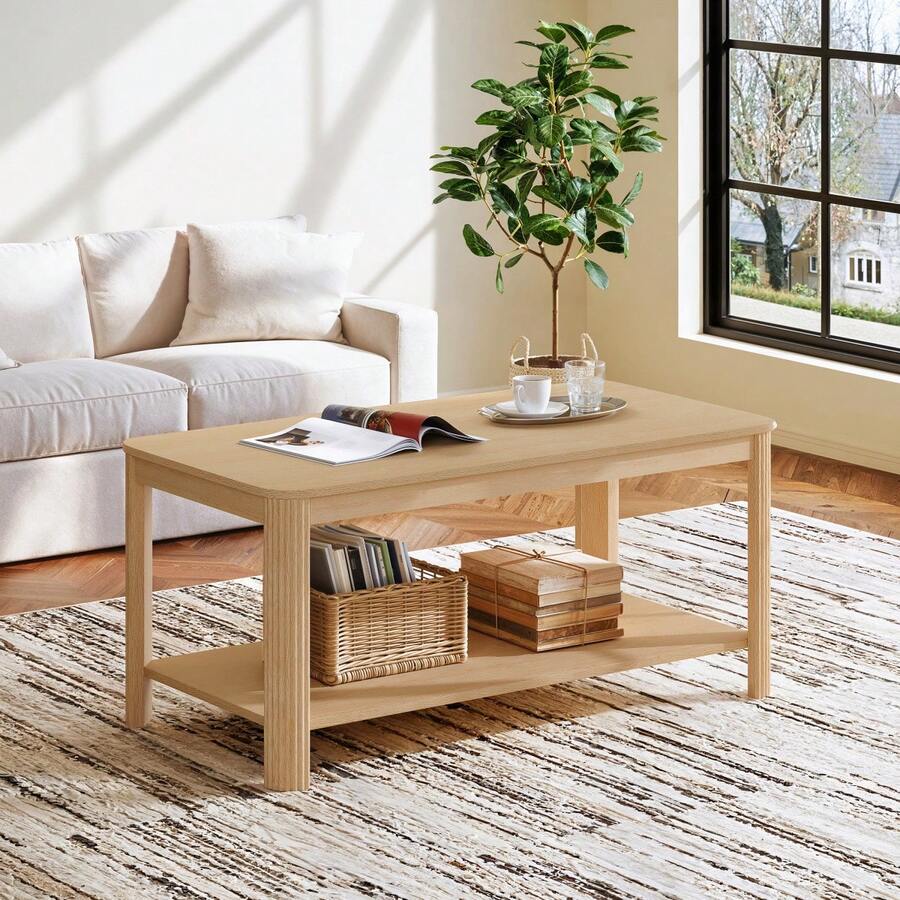 Wooden Coffee Table With A Double-Layer Frame And Open Storage Space, For The Living Room And As A Home Decorative Piece. Dimensions: X 50 X 45. Color: Natural Wood. - 1 - View 1