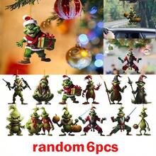 The Grinch The 12Pcs/Set/6/2pcs Acrylic ‑Themed Christmas Tree Hanging Ornament, Assorted Funny Character Action Pattern Designs, Perfect For Christmas Home Decor, And Ideal As Xmas Tree Decoration And Holiday Creative Small Gift.(Random Style ) - Cookie Monster - View 12
