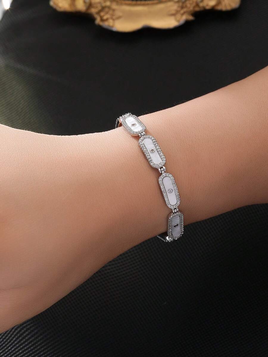 1pc Oval Shell Cubic Zirconia Women's Bracelet, Gold/Silver Dual Color Optional, Adjustable Size, Suitable For Banquet And Party Wear - Oval Shell Bracelet - View 1
