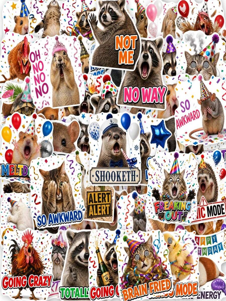 50/100pcs Animal Party Funny Stickers, Cute Animal Patterns, Suitable ...