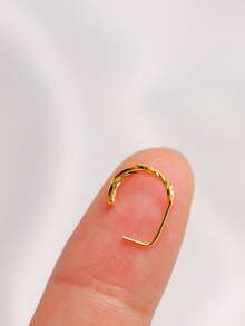 1PC 20G Nose Rings Stud 925 Sterling Silver Double Hoops Piercing Twist Nose Studs L Shape Body Jewelry - Gold - View 7