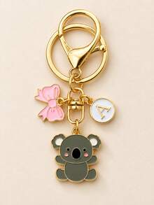 1pc Oil Drop Koala Keychain, Koala Bow Bag Charm, Student Personalized Backpack Pendant, Koala Key Ring, Car Key Chain, Gift For Girls, Wallet Charm, Y2K Style, Handbag Accessory - Grey Koala - View 2