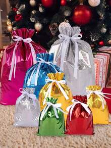 6pcs/1pc Large Capacity Christmas Drawstring Gift Bags, Packaging Bags, Storage Bags, Party Favor Bags, Large Durable Plastic Gift Bags, Holiday Shopping Bags, Suitable For Christmas, Daily Use And Theme Parties - Style 1 - View 2