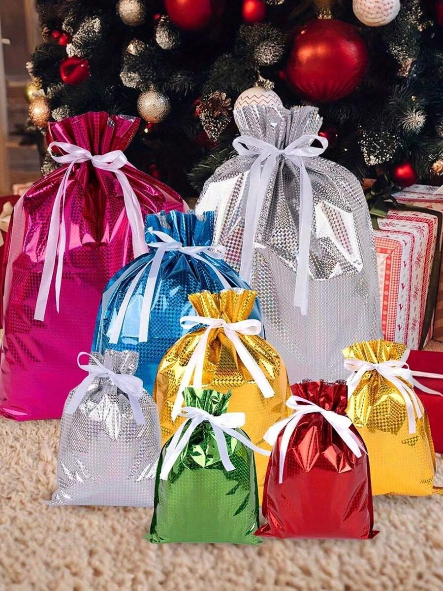 12pcs/6pcs/1pc Large Capacity Christmas Drawstring Gift Bags, Packaging Bags, Storage Bags, Party Favor Bags, Large Durable Plastic Gift Bags, Holiday Shopping Bags, Suitable For Christmas, Daily Use And Theme Parties - Style 1 - View 1