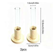 Test Tube Vase With Wooden Base, Clear Glass Hydroponic Flower Holder, Minimalist Tabletop Floral Decor, 1-Tube (2Pcs/Set), 2-Tube & 3-Tube (1Pc/Set) - 3 Styles - View 14