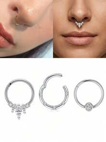 TOKRING 16G Clicker Septum Rings Hinged Hinged Nose Rings Hoop,Daith Cartilage Earring Clicker Septum Jewelry Hinged Lip Helix Rook Tragus Piercing Jewelry For Halloween Decoration - Silver - View 2