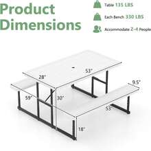 Picnic Table, Rectangular HDPE Outdoor Table Bench Set - Green - View 3