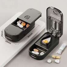 New Portable, Dust-Proof Pill Organizer Box With Quarter-Pill Cutter For Splitting Medications And Tablets. - Quarter Black - View 4