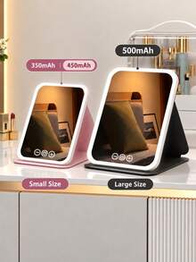 LED Makeup Mirror, Foldable Tabletop Makeup Mirror With Lights, 3 Lighting Modes Vanity Mirror, Tabletop Mirror, USB Rechargeable Makeup Mirror, Travel Makeup Mirror, PU Leather, Gift For Her - Multicolor - View 6