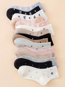 1/3/5/8/10 Pairs Women Sweet Heart & Bow Pattern Fashion Warm Comfortable Mid-Calf Socks - Multicolor - View 2
