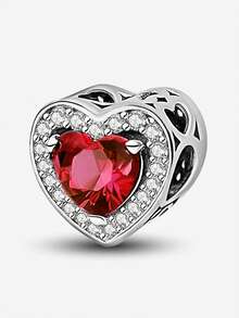 1pc Red Heart Pendant, Suitable For Women DIY Bracelet Jewelry - Silver - View 15