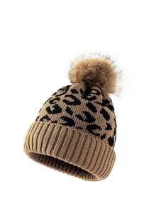 Autumn/Winter Women's Thick Warm Leopard Print Knitted Beanie Hat, Premium European & American Style - Multicolor - View 10