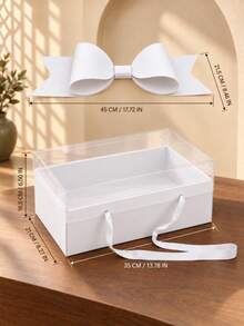 1pc Transparent Gift Box With Colorful Base, Bow And Handle, 7 Colors Available, Suitable For Christmas, Saudi National Day Party Favors, Wedding, Engagement, Birthday, Bridal Shower And Celebration Display, Gift Not Included - Multi-color - View 12