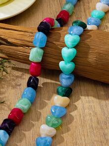 OABE 2pcs/Set Bohemian Style Colorful Heart And Asymmetrical Shape Handmade Mixed Beaded Necklace Layered Design Suitable For Women Daily Wear, Bead Shape And Color Random - Colorful - View 7