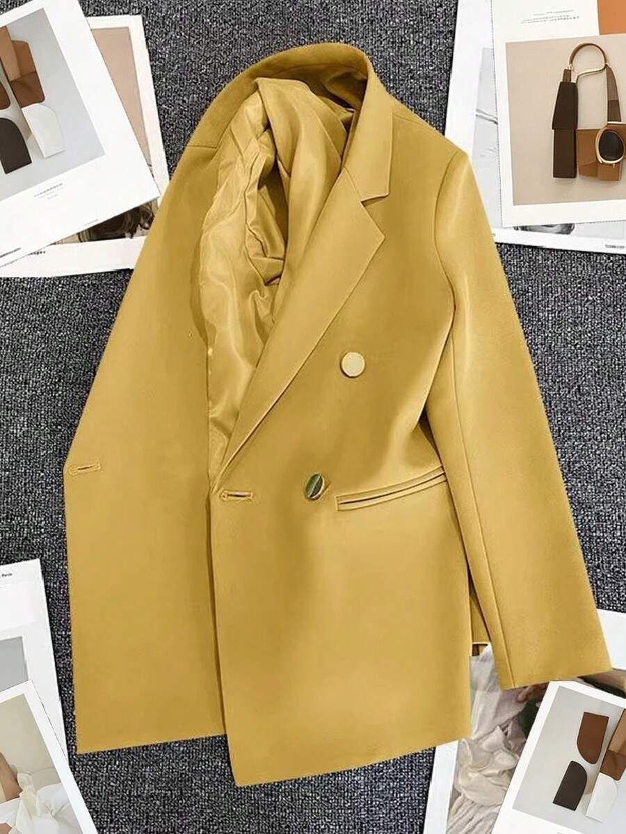 Spring/Summer Women's Solid Color Long Sleeve Double-Breasted Blazer, Notch Lapel | Suitable For Dates, Parties, Outings And Holiday Celebrations