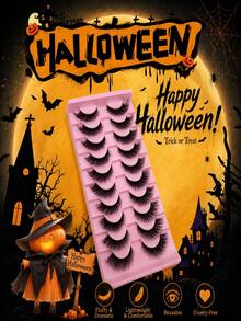 10 Pairs Halloween Cartoon Eye False Eyelashes, Transparent Invisible Stem, Wispy 3D Fluffy & Dense, Create Halloween Atmosphere Makeup, Suitable For Cosplay Players & Makeup Artists, Perfect For Halloween Themed Parties, Balls, Stage & Cosplay Looks - View 1