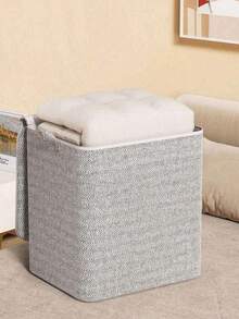 Grey Large Capacity Foldable Fabric Storage Box, Blanket Storage, Clothes, Bedding, Toys, Home And Car Essentials, Underbed Storage Box With Lid, College Dorm Essentials, Laundry Basket - Multicolor - View 2