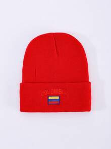 1pc Women's Letter Colombia Flag Embroidered Knit Beanie Hat, Brimless Cap Suitable For Autumn/Winter Warmth, Daily Outfits - A - View 8