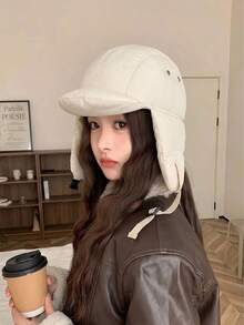 Topi Aviator Tebal Warna Solid Modis, Topi Ringan Pelindung Telinga dengan Pinggiran dan Tali yang Dapat Diatur, Topi Musim Dingin Hangat Tahan Angin, Cocok untuk Pemakaian Sehari-hari di Luar Ruangan, Topi Musim Dingin - MultiWarna - View 18
