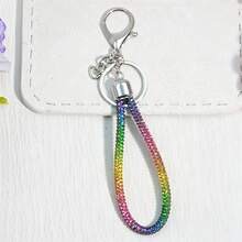 1pc Rhinestone Wristlet Keychain With Lobster Clasp, Shiny Crystal Braided Strap Key Ring, Bling Bag Pendant Charm Gift For Women Girls - Multicolor - View 6