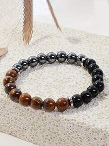 Triple Protection Healing Crystal Bracelet,Tiger Eye&Black Tourmaline&Hematite Natural Stone Jewelry Strength & Positive Energy Gift For Men&Women - Multicolor - View 4