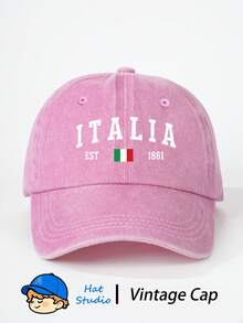 1pc Italian Print Washed Baseball Cap, Classic Casual Fashion Vintage Soft Sweatband Adjustable Size Lightweight Multifunctional Dad Hat, Suitable For Outdoor Sports, Daily Wear, Party, Vacation, Perfect Gift For Family And Friends - Baseball Cap - View 5