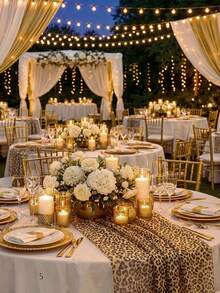 Leopard Print Table Runner, Vintage Wild Style Tabletop Decor, Dining Table Cloth For Dinner Party Banquet Atmosphere - Gold - View 5