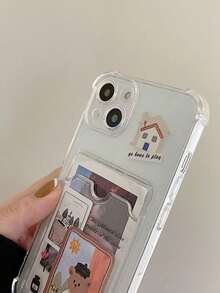 1 pc Casing HP Lembut Anti-Jatuh Motif Kartun Lukisan Minyak dengan Tempat Kartu, Kompatibel untuk iPhone 14/13/12 - MultiWarna - View 4