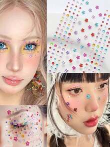 5pcs/4pcs/3pcs/2pcs/1pc, 3D Rainbow Rhinestone Face Gem Stickers, Acrylic Shiny Heart Star Stickers, Self-Adhesive Diamond Design, Suitable For Makeup And Clothing, Multi-Color Rhinestone Face Gems, Perfect For Valentine's Day, Holidays, Parties And Events. - Multicolor - View 9