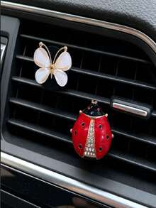 2pcs Luxury Enamel Butterfly & Ladybug Car Air Vent Fragrance Clip, Cute Personalized Car Interior Scented Decor Gift - Butterfly Ladybug Car Air Vent Perfume Clip - View 2