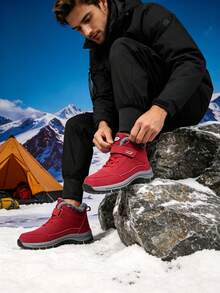 Men's Snow Boots, Fleece Lining, Warm And Comfortable, Non-Slip Sole, Round Toe Design, Suitable For Outdoor Camping And Casual Wear - Winter Footwear - Red - View 9