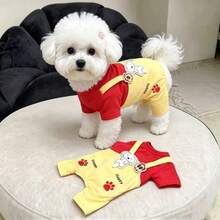 1件可愛寵物連身衣，柔軟舒適貓狗T恤，秋冬休閒套頭寵物衣服 - 紅色 - 查看 11