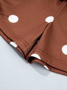 Acelitt Spring/Autumn Casual Polka Dot Print Crew Neck Loose Oversized Sweatshirt & Pants Set, Suitable For Daily Shopping, Outings And Vacations - Brown - View 10