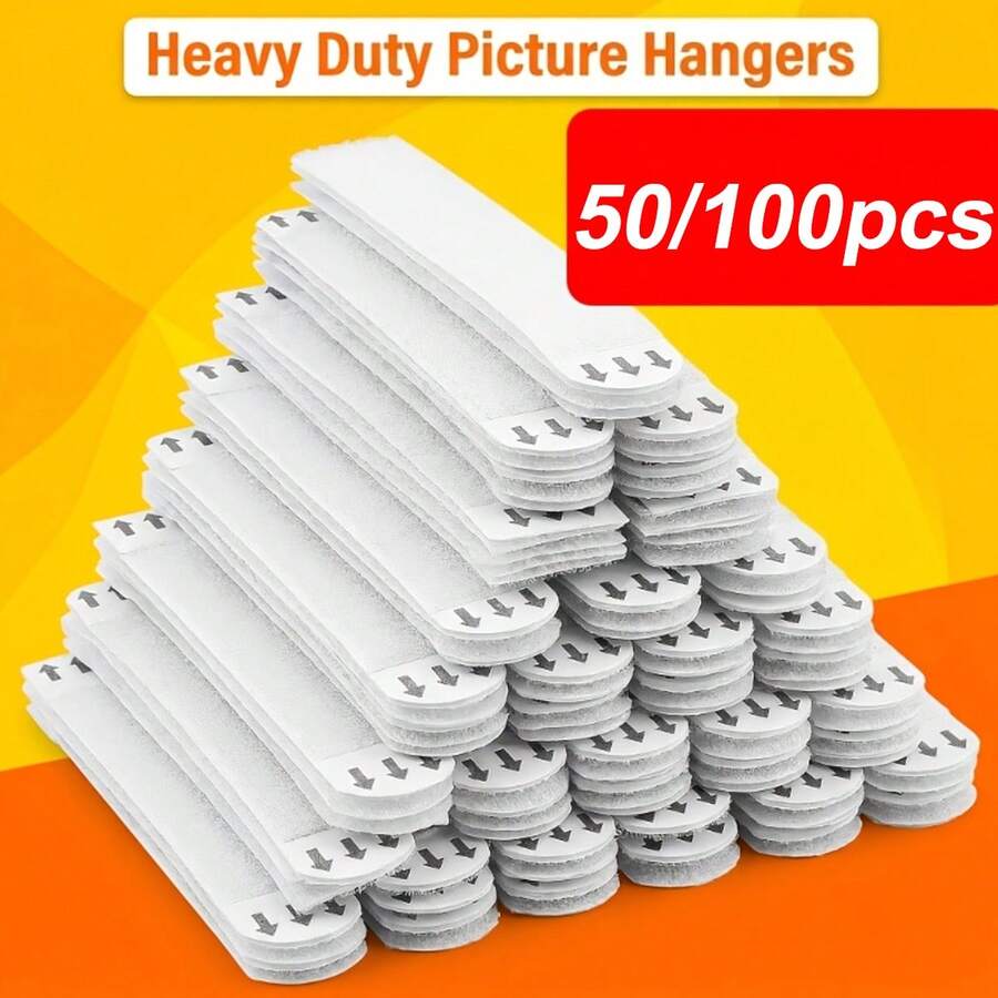 24/50/100pcs Heavy Duty Waterproof PVC Wall Hooks With Removable Adhesive Backing, Suitable For Drywall, No-Drill Picture Hanging Hooks And Magic Tape Strips, No-Tape Hanging, Suitable For Renters, Applicable For Home Office, Photo Wall, Picture Frames, PVC Hooks Suitable For Damp Areas - A - View 1