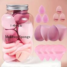14pcs Makeup Sponge Set With Storage Jar, Soft Foundation Blender, Makeup Sponge Finger Puff, Dry & Wet Dual Use Foundation Powder Puff, Multiple Colors Available - Multicolor - View 1