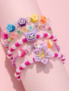 5/30pcs Sanrio Children's Jewelry Cute Kitty Cat Dog Rabbit Flower Pearl Beaded Bracelet Set, Suitable For Holiday Party School Birthday Gift For Girls, Soft Clay Style Random - Multicolor - View 10