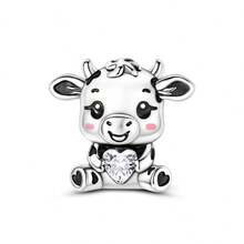 1 Pieces Original Design Silvery Color Charms Cowboy Cow & Cute Milk Cow Beads Heart Cubic Zirconia Inlay Fits Original Bracelet DIY Making - Multicolor - View 14