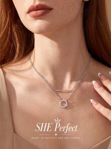1pc Sparkling Zirconia Double Layer Necklace, Women's Daily Wear Party Birthday Anniversary Jewelry Gift - Style 1 - View 5
