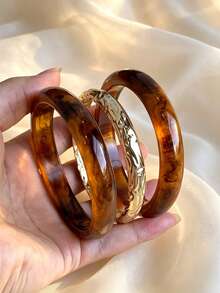 3pcs Fashionable Vintage Thick Multicolor Asymmetrical Acrylic Bracelet Set, Suitable For Women, Daily Wear, Gift For Friends And Family - Multicolor - View 1