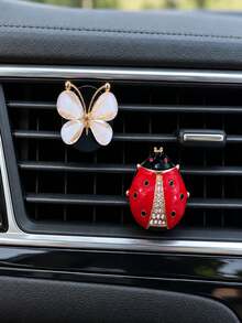 2pcs Luxury Enamel Butterfly & Ladybug Car Air Vent Fragrance Clip, Cute Personalized Car Interior Scented Decor Gift - Butterfly Ladybug Car Air Vent Perfume Clip - View 7