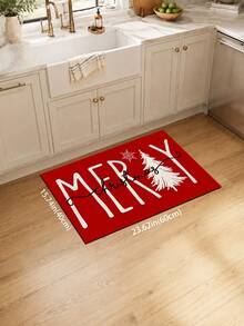 1pc Letter Print Kitchen Mat, Merry Christmas Letter Snowflake Pattern Rectangular Rug, Minimalist Winter Holiday Style Entryway Doormat, Suitable For Kitchen, Dining Room, Hallway, Entryway, Bedroom And Indoor Home Decor, Christmas Holiday Atmosphere Decorative Carpet - Multicolor - View 14