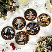 6入萬聖節幽靈杯墊，可愛幽靈圖案杯墊，居家桌面裝飾，精緻節日小禮物 - PET杯墊-2762 - 查看 8