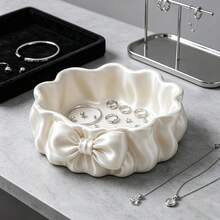 3D Printed Bow Hair Accessory Storage Tray, Silk Satin Desktop Storage Box, Mini Cosmetic Jewelry Storage Tray, Suitable For Rings, Necklaces, Earrings, Hair Clips, Hair Ties And Other Small Items Storage Tray, Small Object Organizer Box, Suitable For Bedroom Bathroom Desktop Decoration, Bathroom Accessories - White - View 8