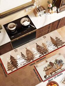 1/2pcs Christmas Vintage Diatomaceous Earth Mat, Christmas Tree Pattern, Super Absorbent, Non-Slip, Perfect For Bathroom, Kitchen And Dining Room, Quick Drying, Perfect Gift For Home Decor And Bathroom Mat, Christmas Holiday Gift! - Multicolor - View 12